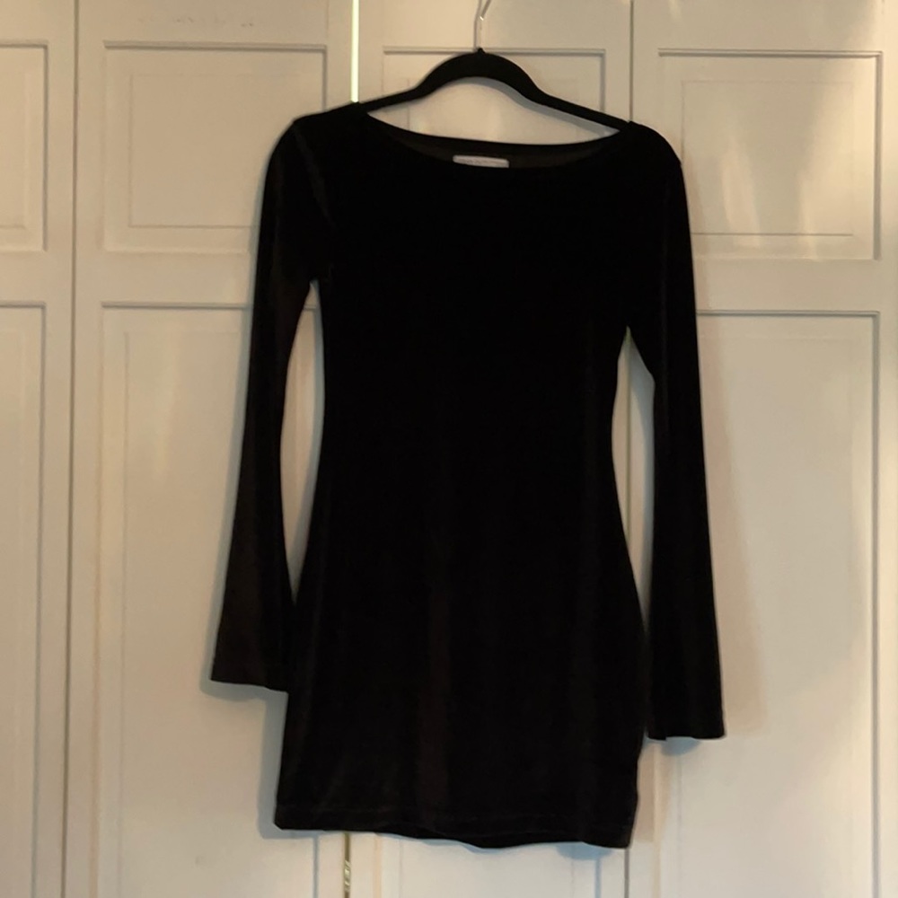 Black velvet dress with bell sleeves